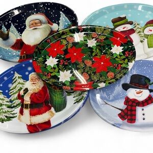 Plastic Holiday Serving Plate Set with Santa and Snowman set of 34 NWT
